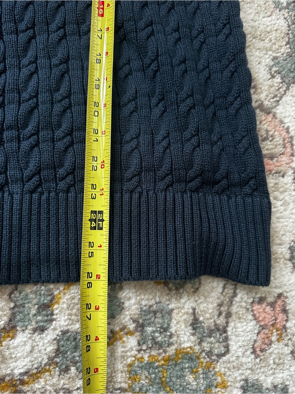 LL Bean Double L Cable Knit Sweater Womens Fits L to XL Navy Button Cardigan - Picture 5 of 7